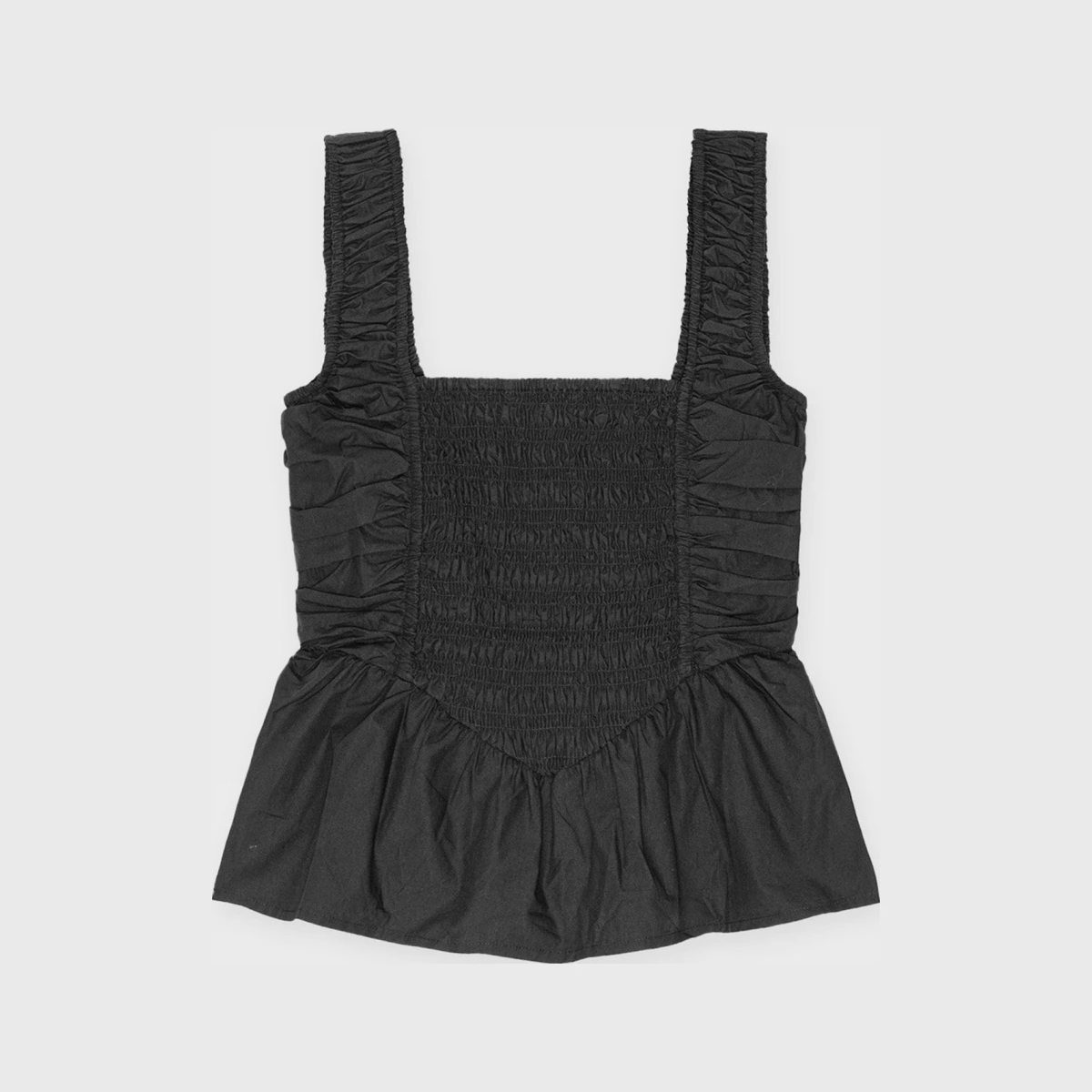 Ganni Top Cotton Poplin Smock Strap Black