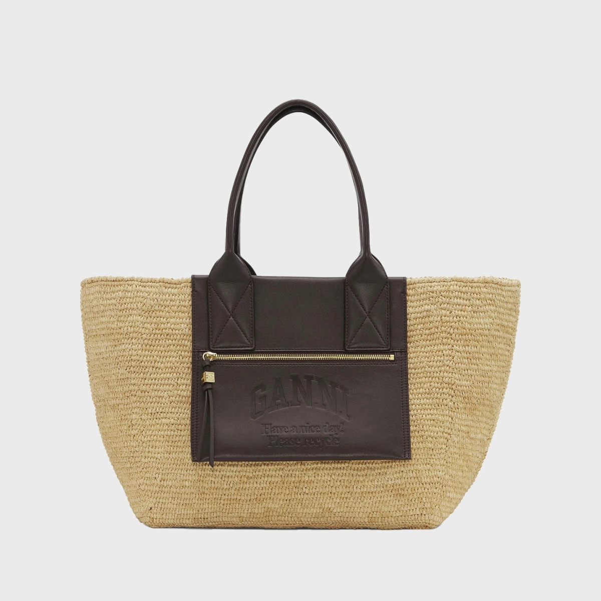 Ganni Bag Easy Shopper Medium Raffia Ljusbrun ONESIZE