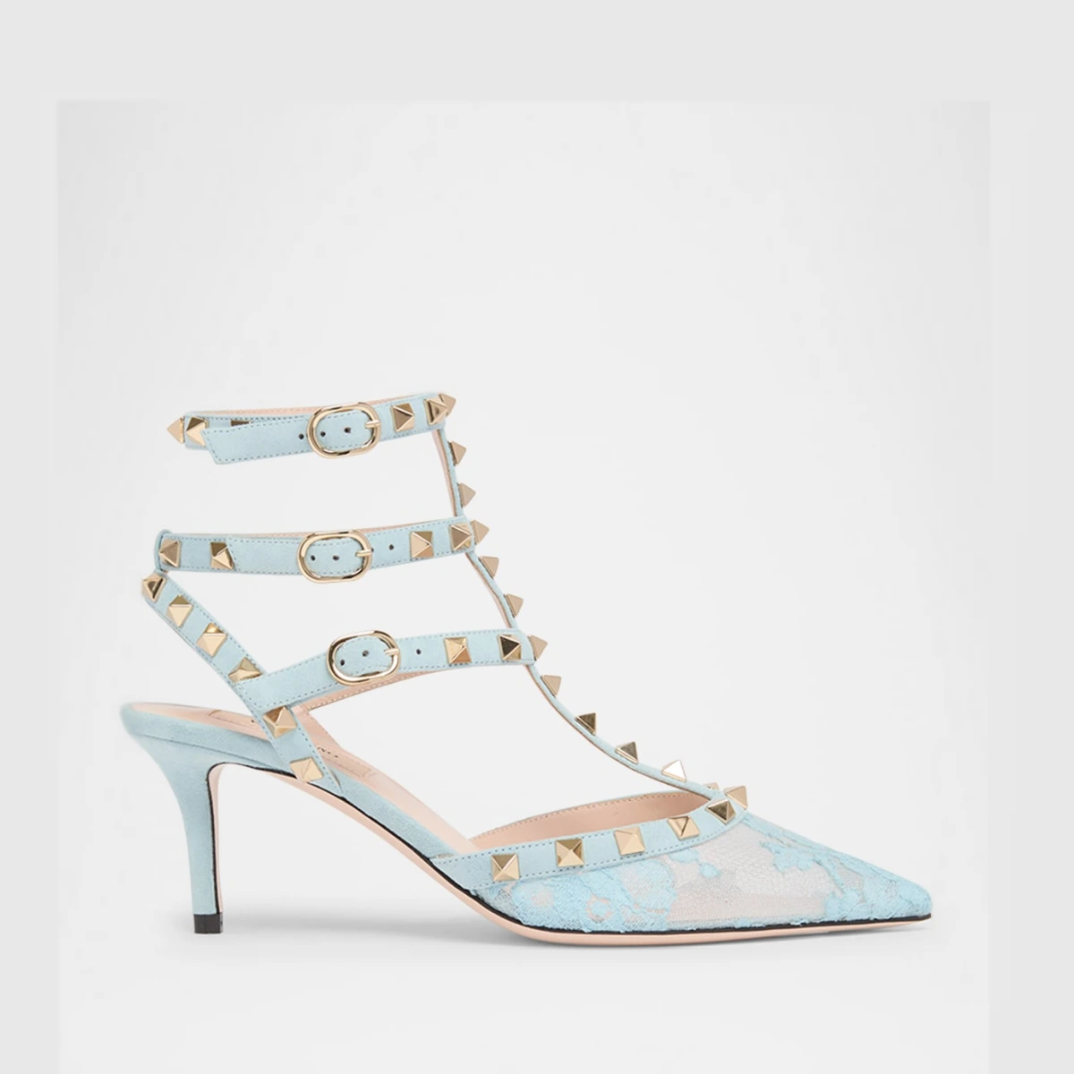 65mm Rockstud Lace Ankle-Strap Pumps