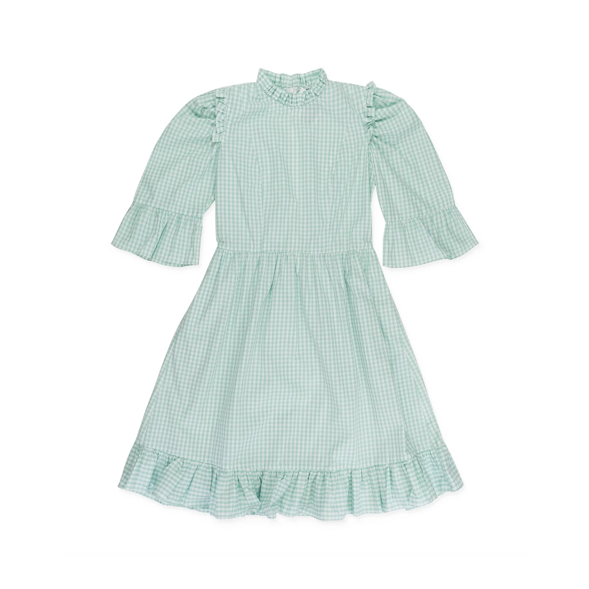 Gingham Spring Prarie Dress - Seafoam