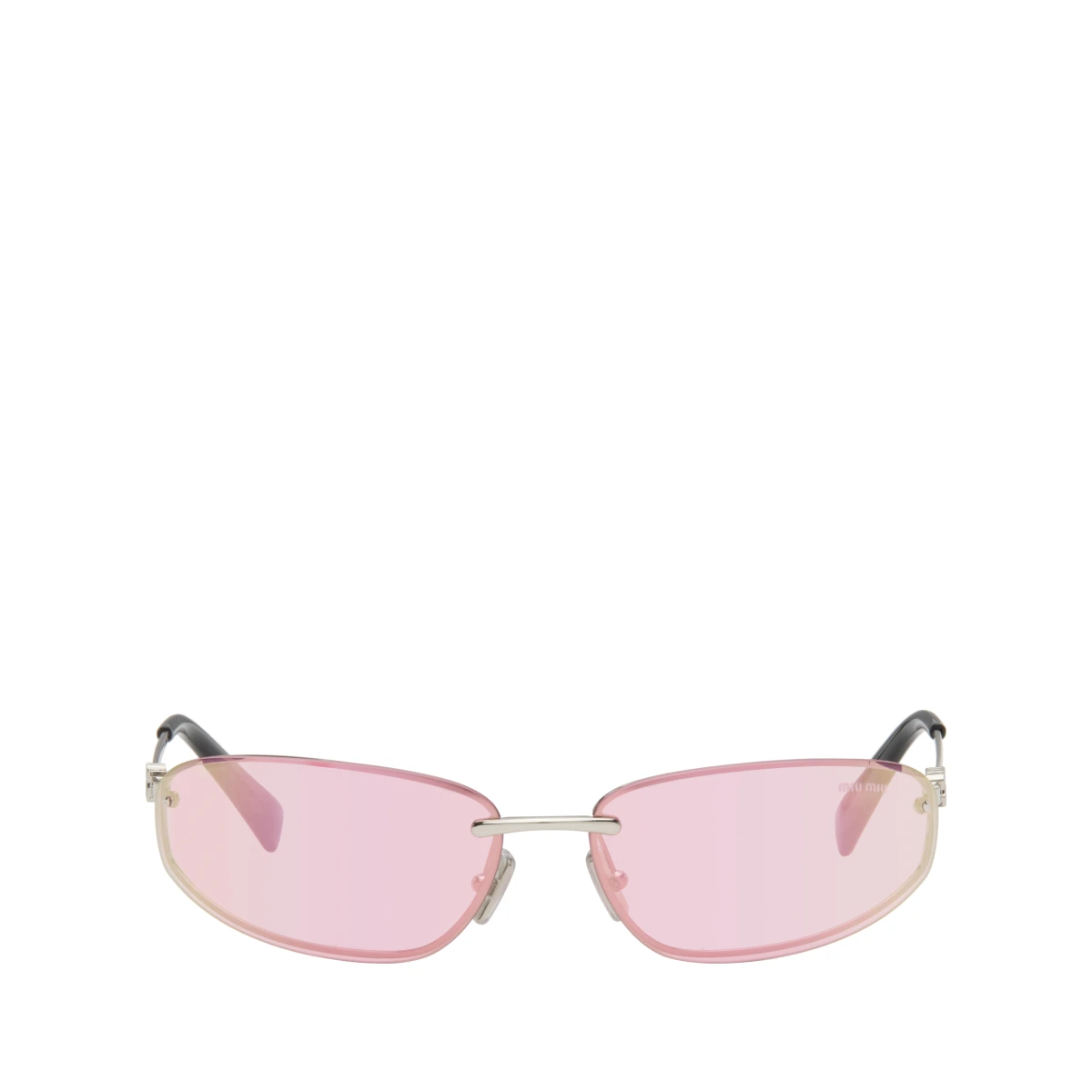 Pink Rimless Metal Oval Sunglasses