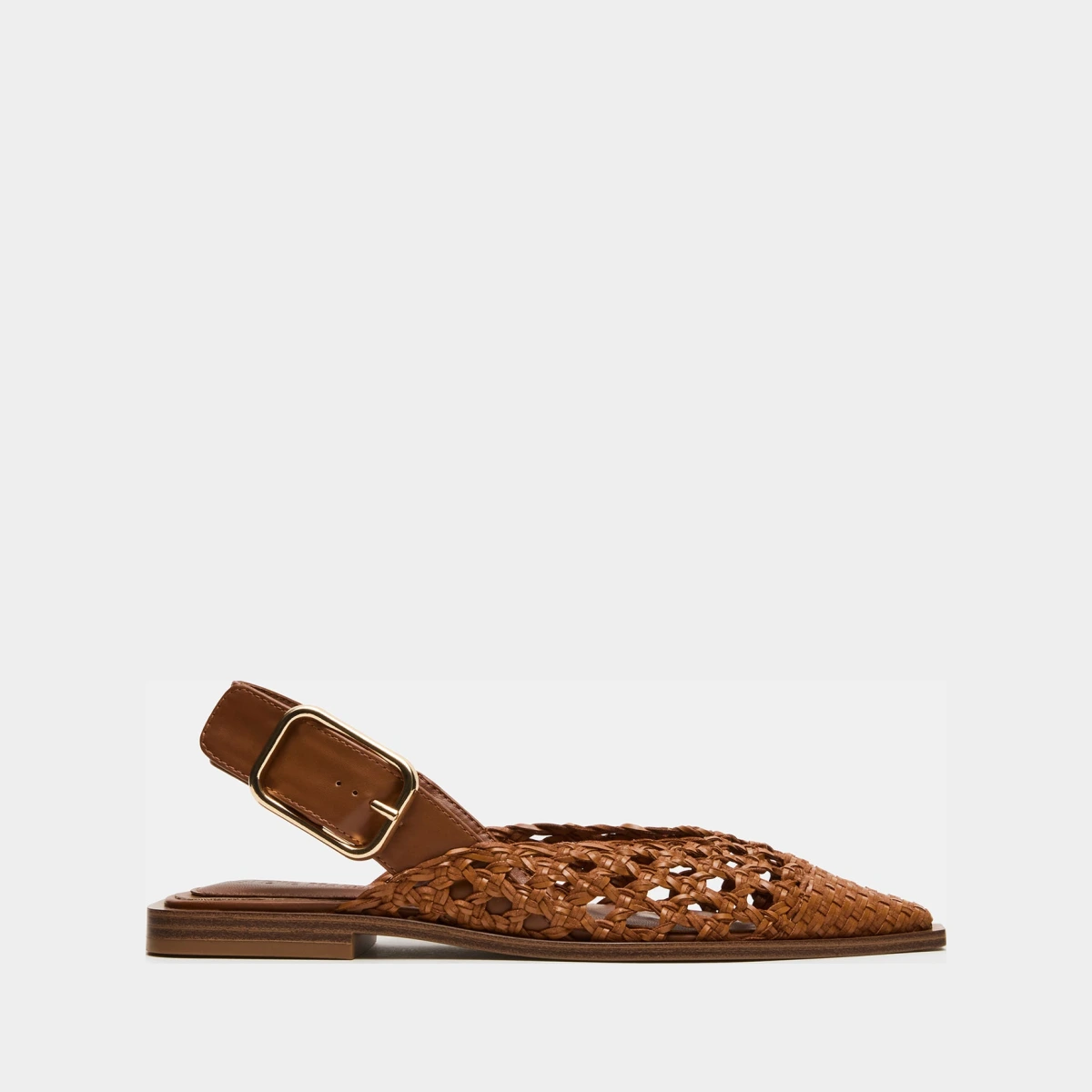 Steve Madden Women's Shay Woven Gold Detail Flats - Cognac - - Leather