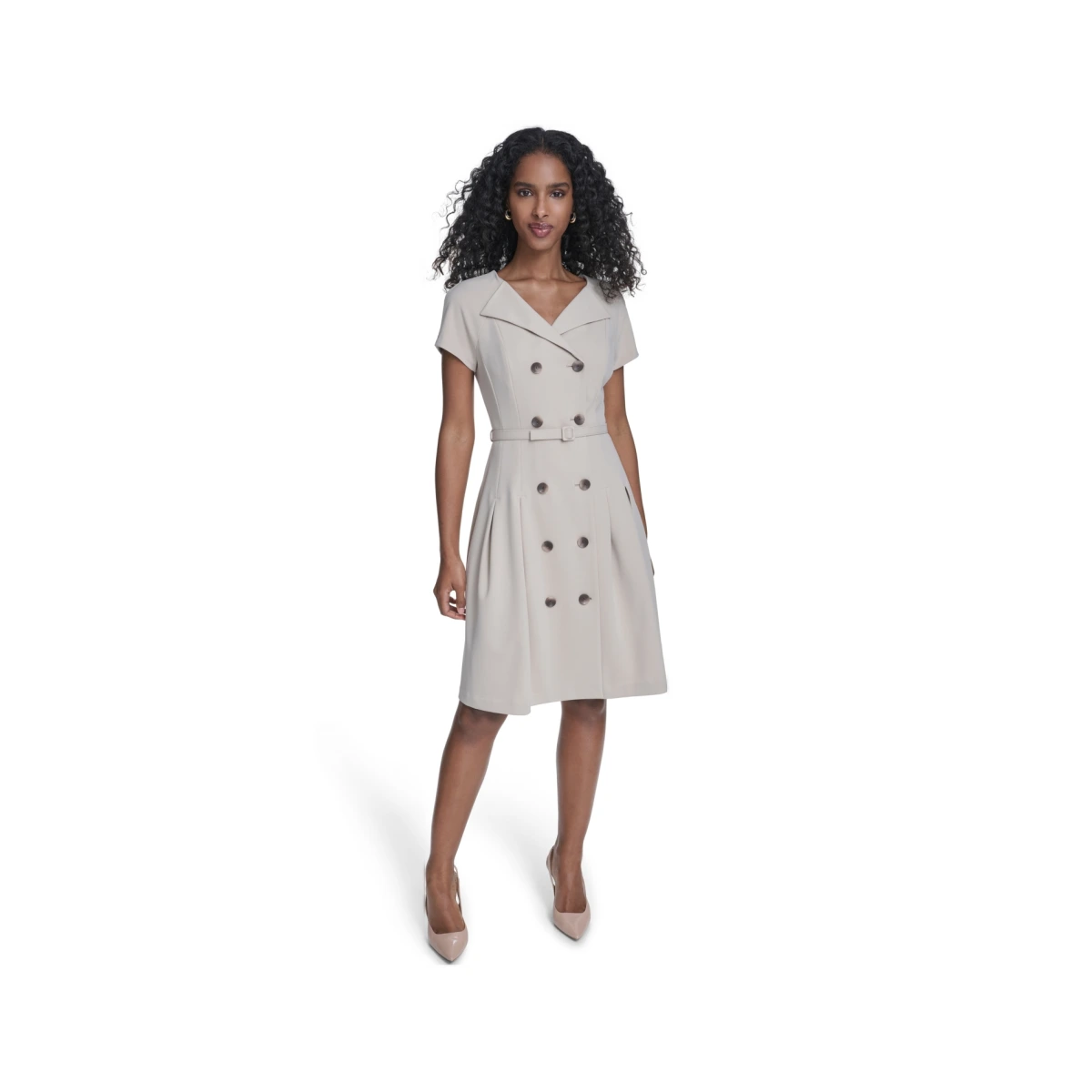 Women's Crepe V-Neck Blazer Dress - Khaki
