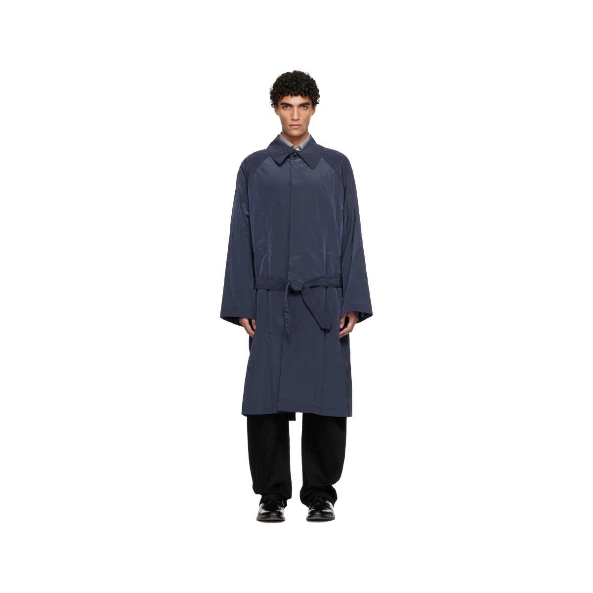 Navy Crinkled Trench Coat