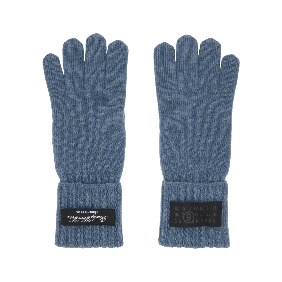 Blue Wool-Blend Knit Gloves