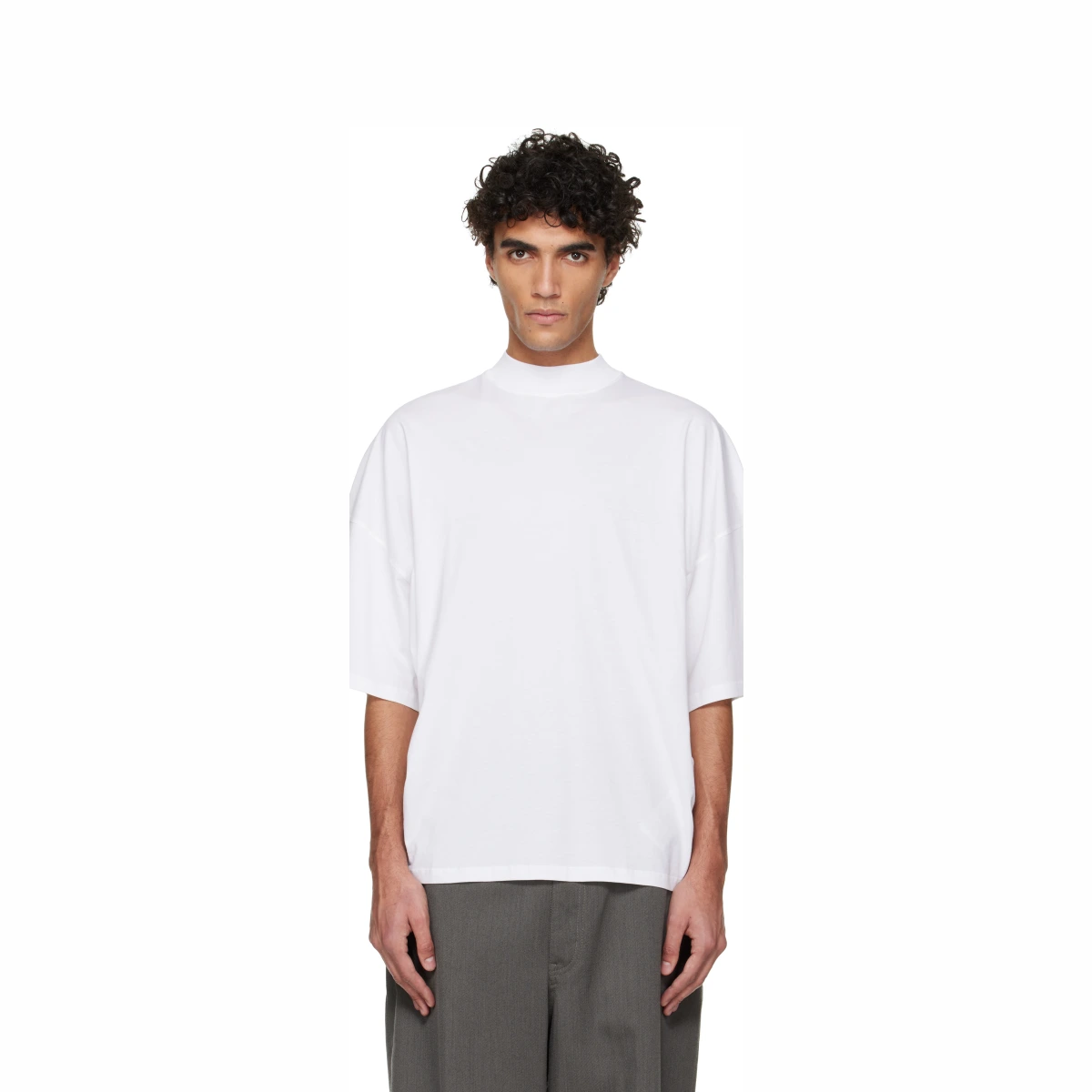 White Cotton Mock-Neck T-shirt