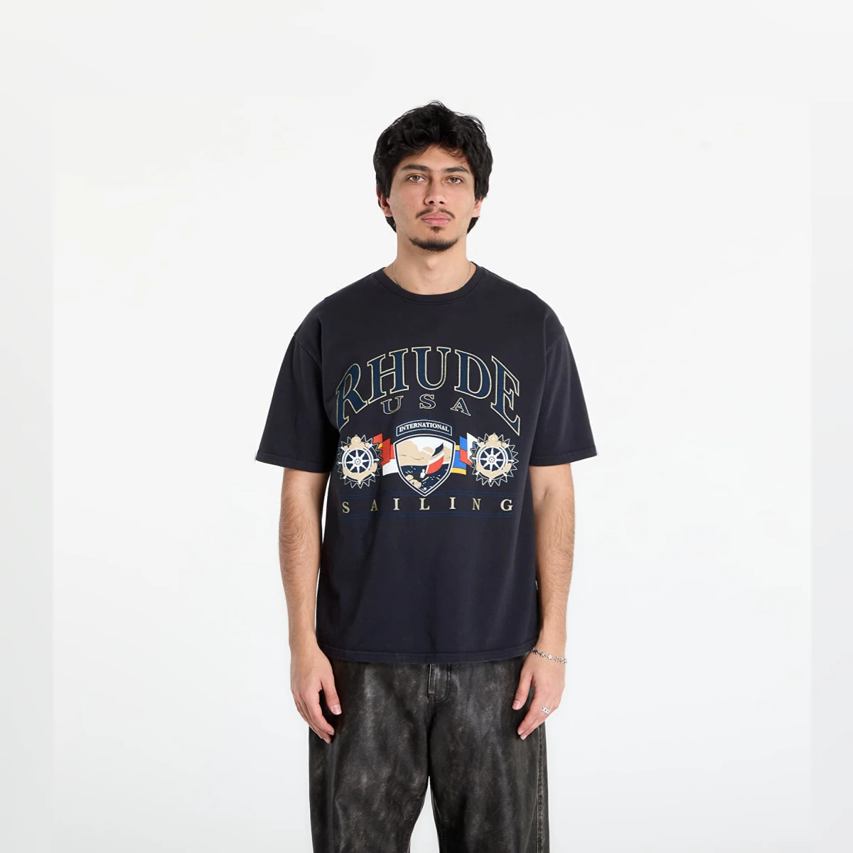 T-shirt Rhude Usa Sailing Icon Tee Vintage Black/ White