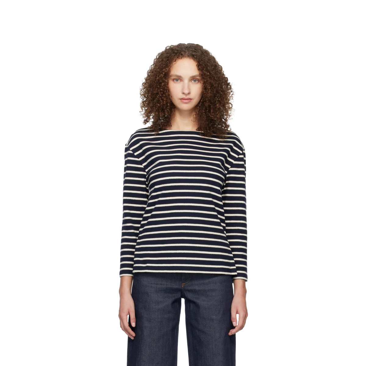 Navy Striped Three-Quarter Sleeve T-shirt