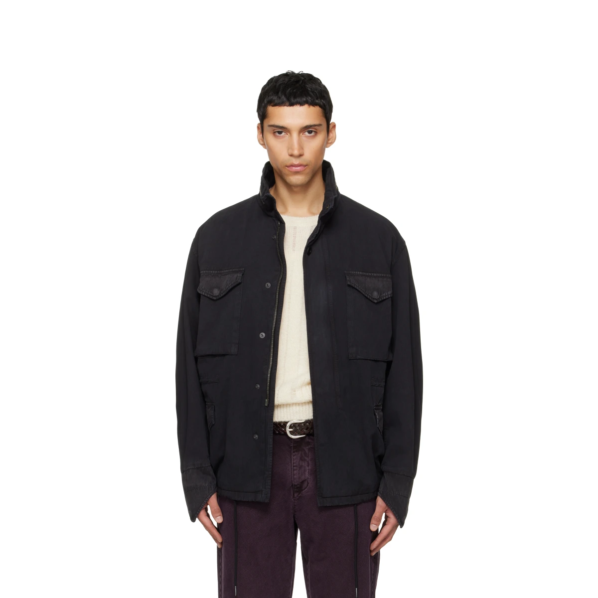 Black Garment Dyed Cotton Field Jacket
