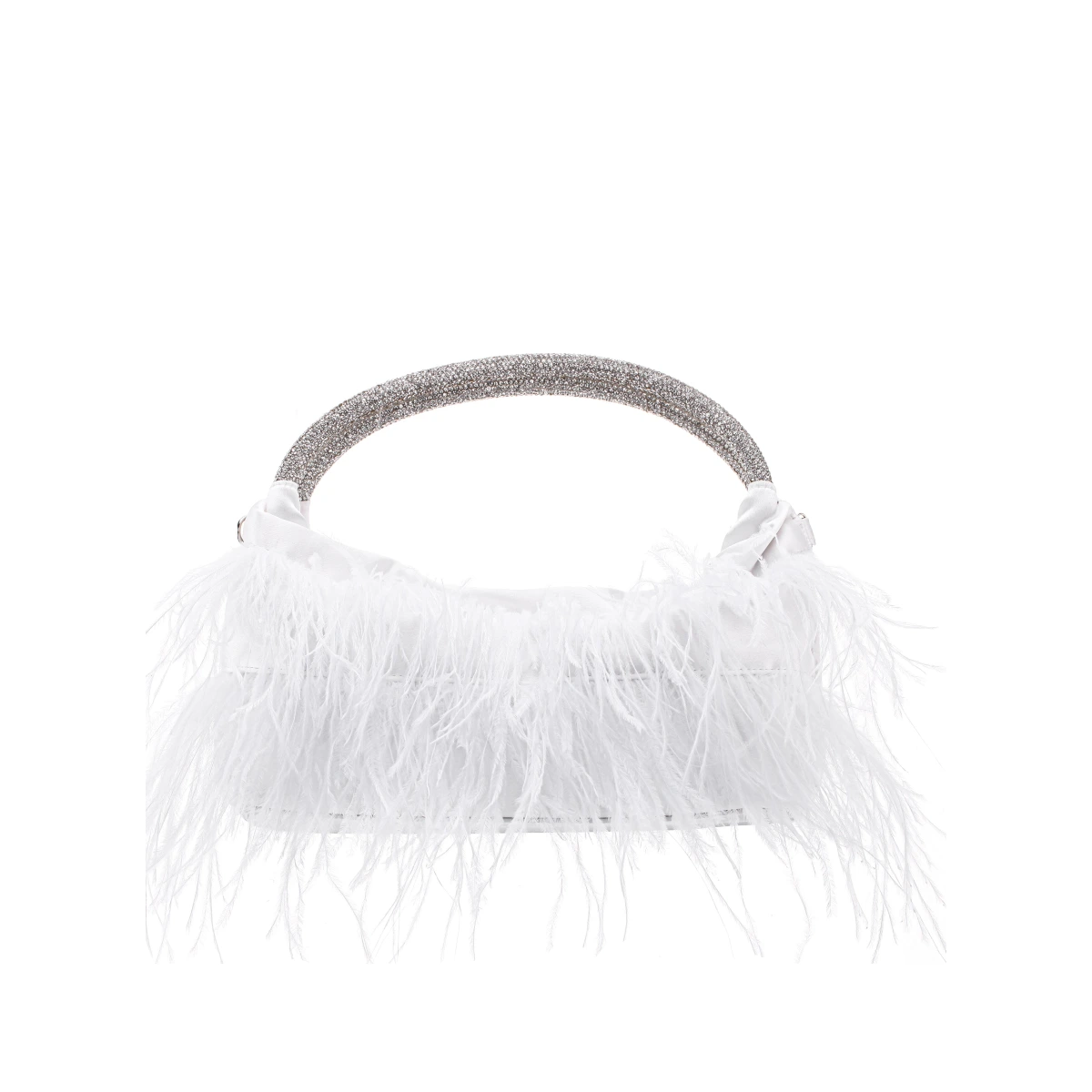 Womens Minnie White Crystal Handle Feather Pouch | Nina Shoe