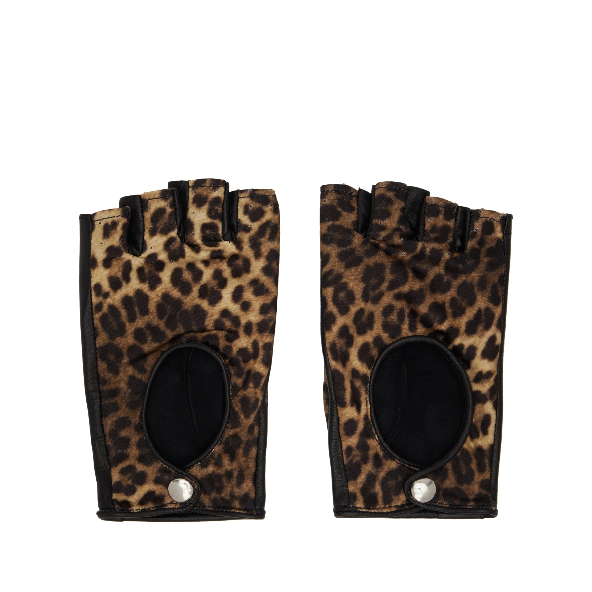Black & Beige Open Finger Driving Gloves