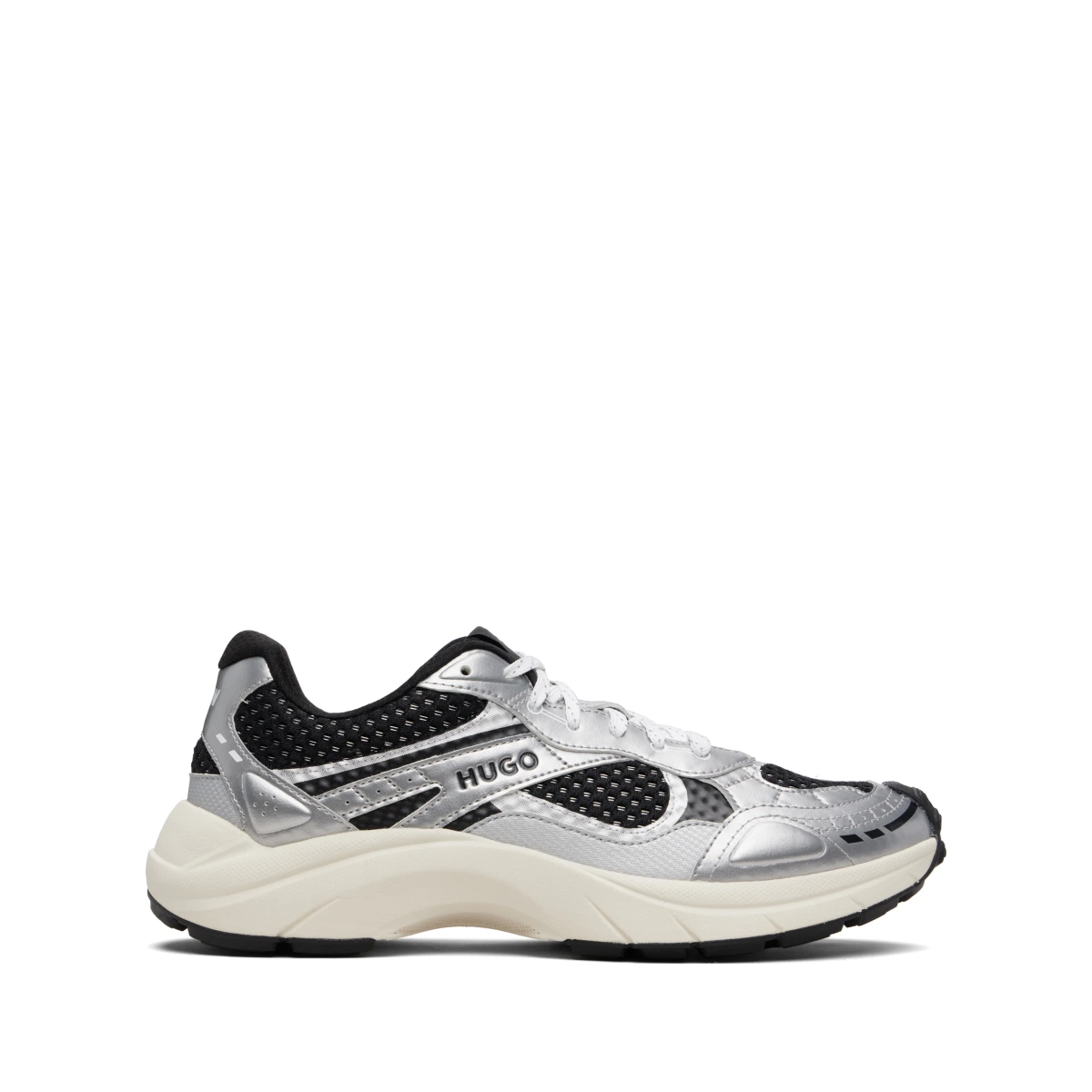 Silver & Black Mesh Faux-Leather Sneakers