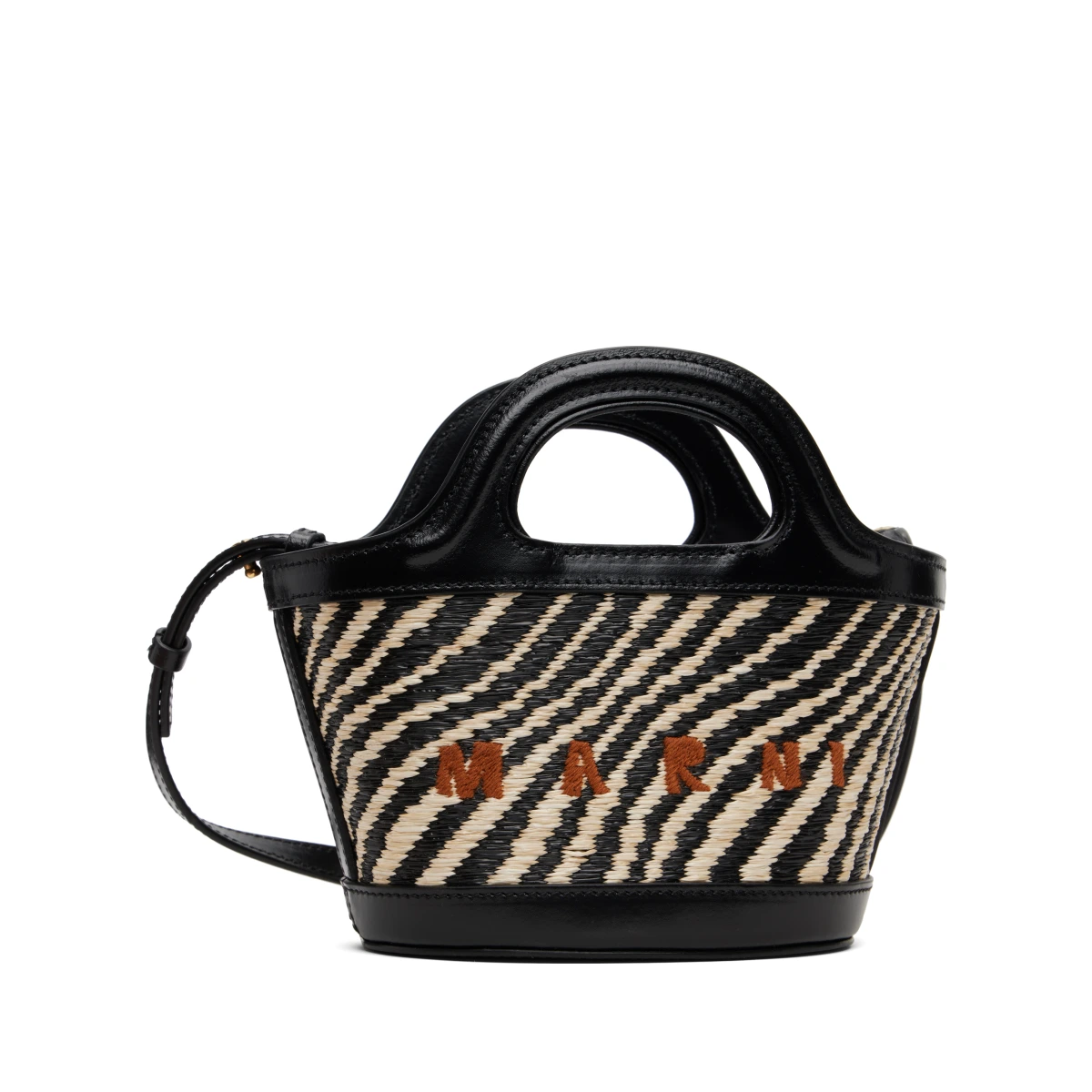 Black & White Wavy Raffia-Effect Tropicalia Micro Tote