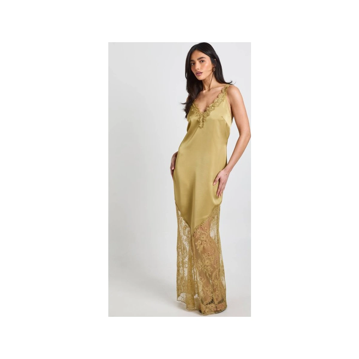 Boohoo Women's Lace Hem Slip Dress in Olive
