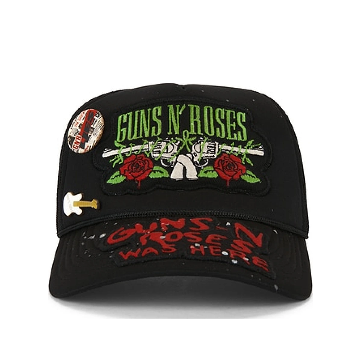 Madeworn Guns N' Roses Hand Painted Patched & Pinned Trucker Hat in Black - Black. a