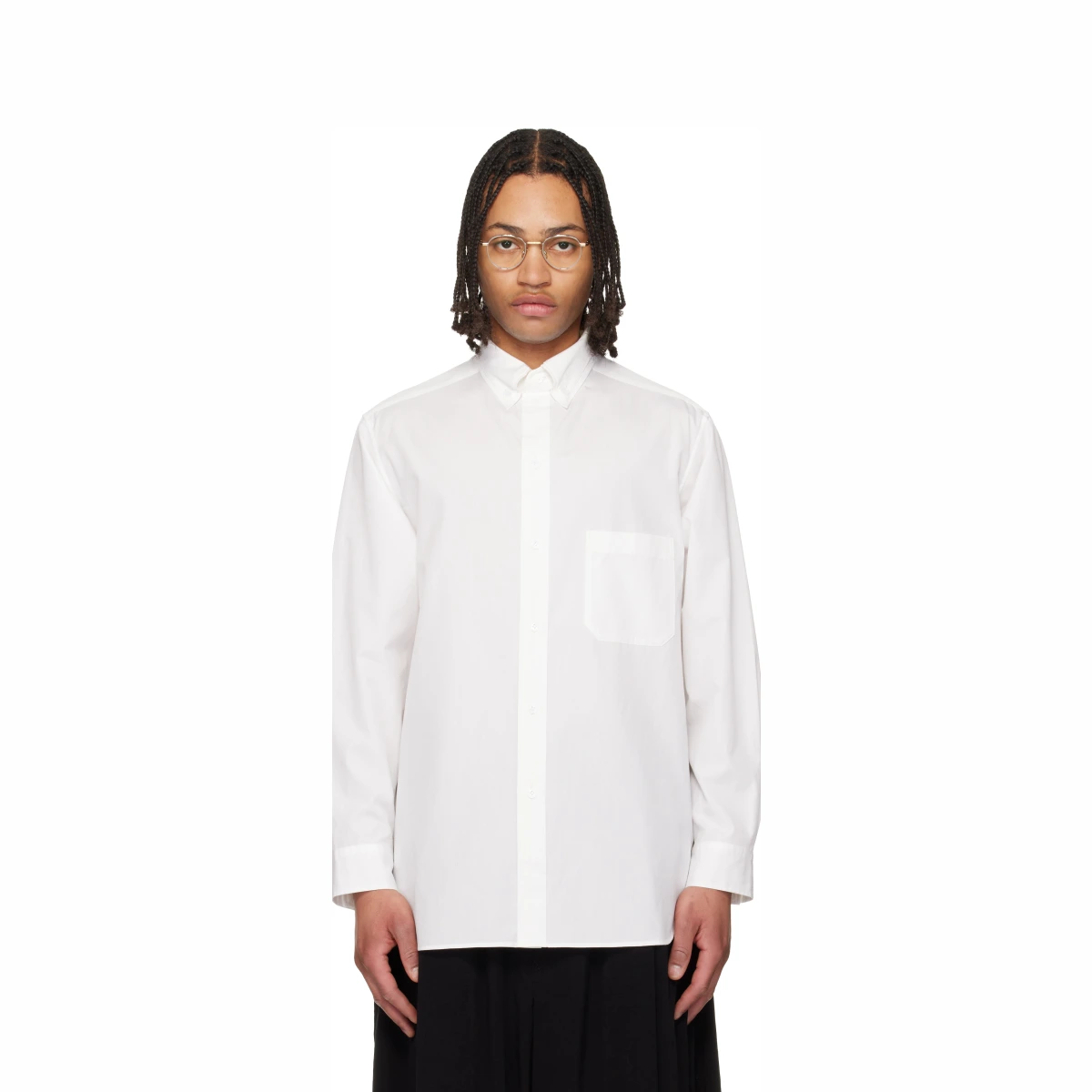 White Cotton Broad Double Collar Shirt
