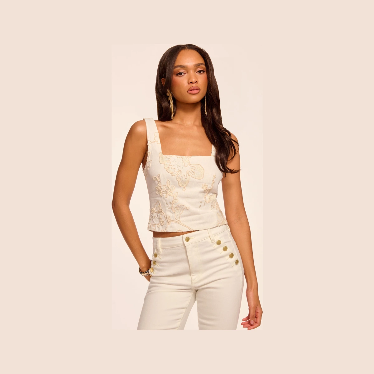 Riley Floral Embroidered Sleeveless Top in White Embroidery