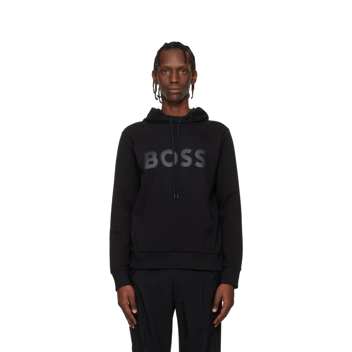 Black Printed-Logo Hoodie