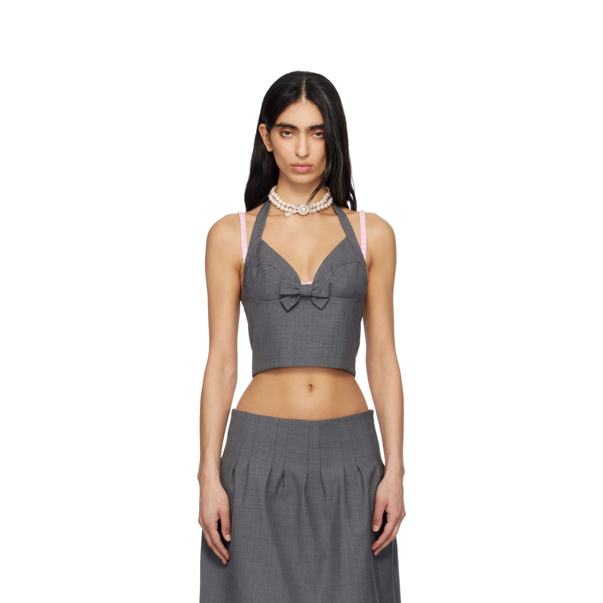 Gray Halter Bow Tie Cami Top