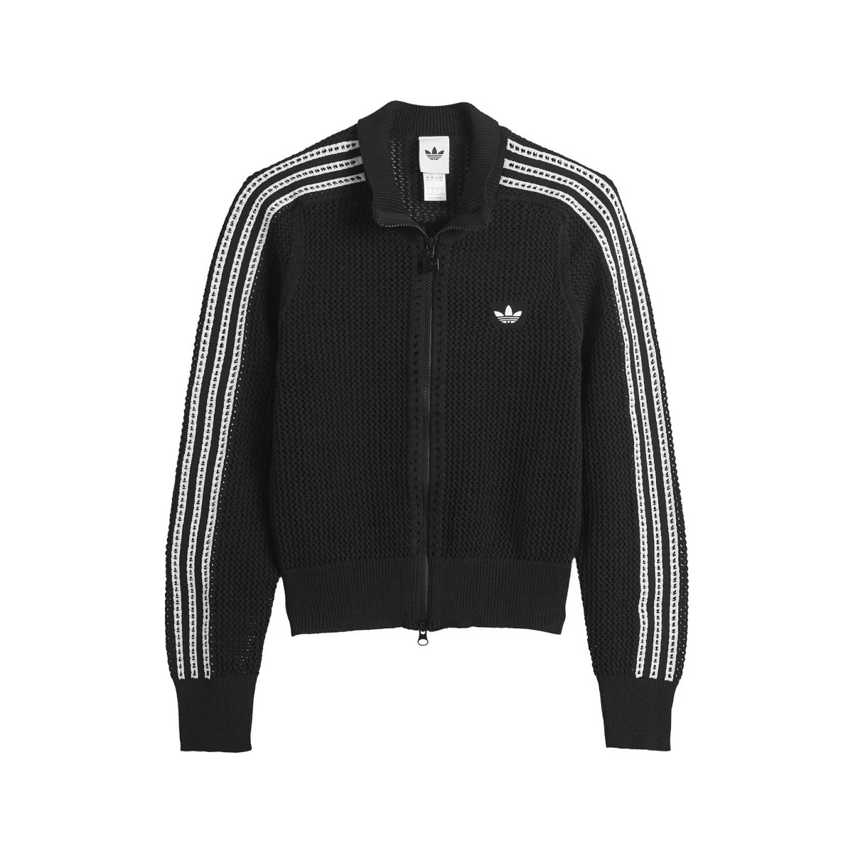 Women's Crochet Track Top in Black