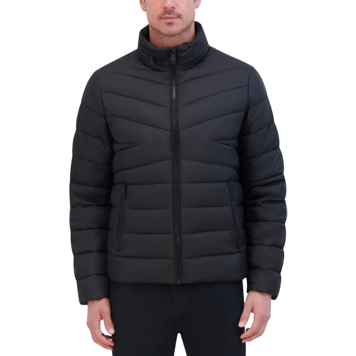 Men's Quilted Lightweight Hooded Zip-Front Puffer Jacket - Black