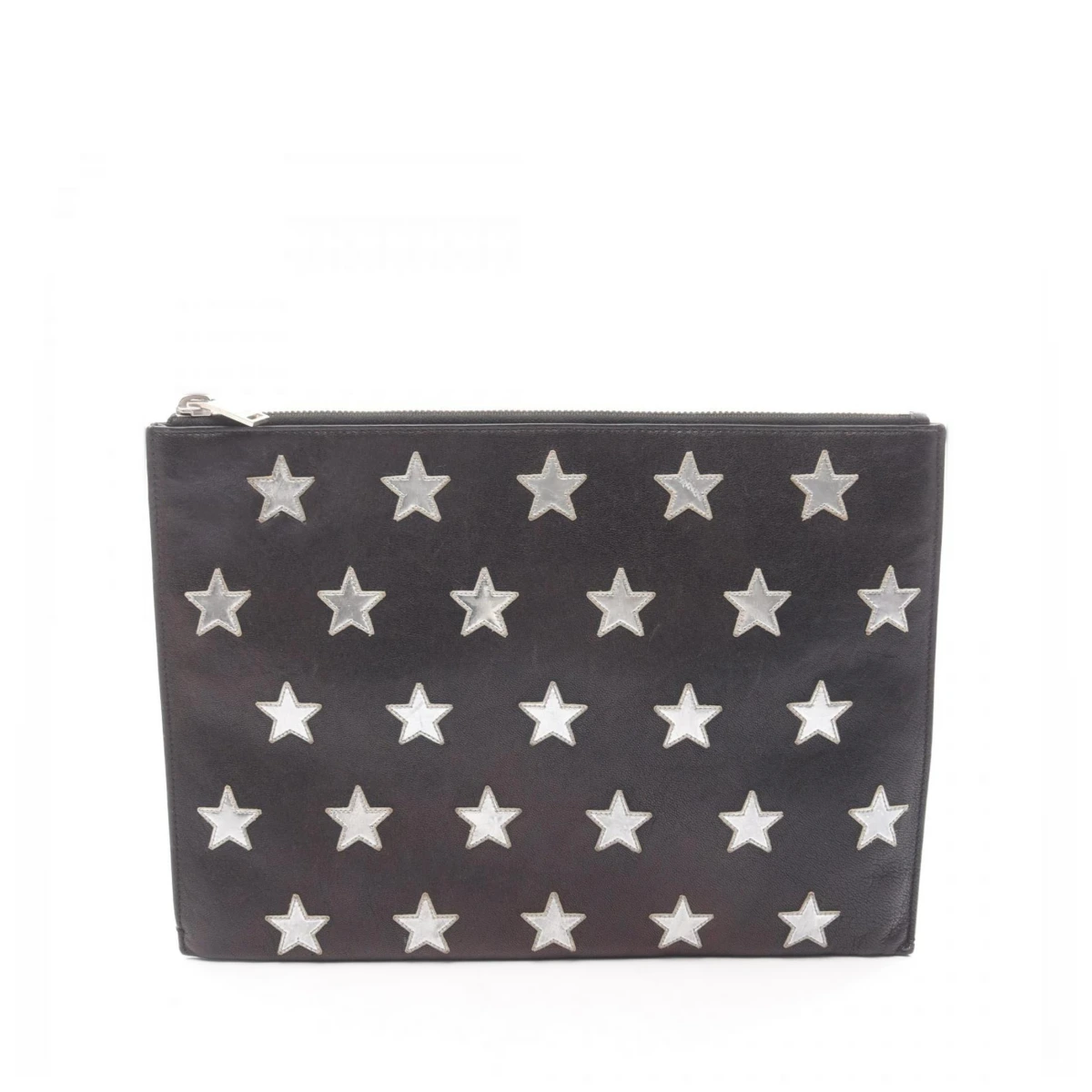 Yves Saint Laurent Black Silver Leather Clutch Bag Handbag Pre-Owned