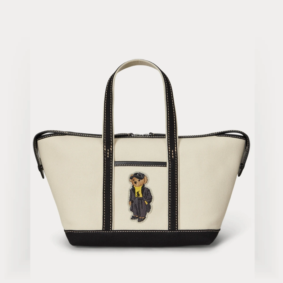 Holiday Bear Canvas Mini Shopper Tote - Ecru/Black