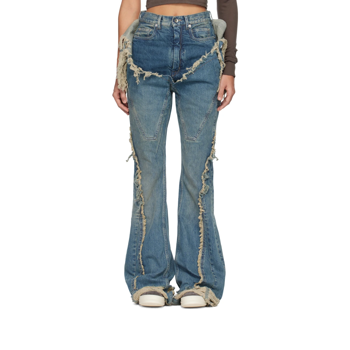Blue Temple Slivered Bootcut Jeans