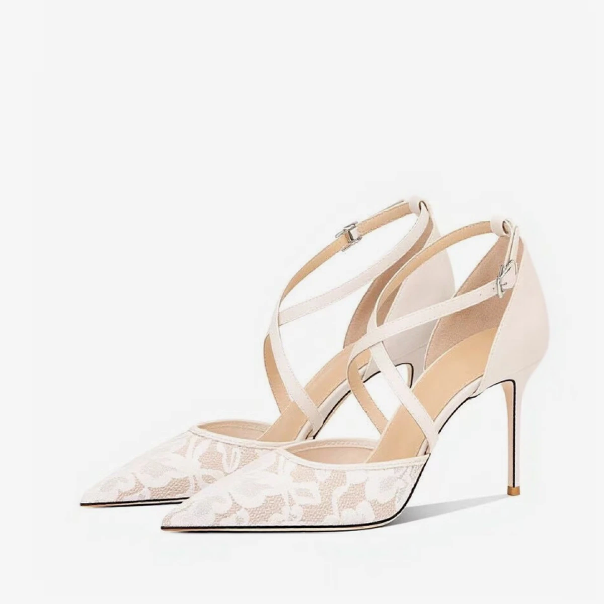 Lace High Heels Women's Pointed Toe Criss Cross Wedding Party Shoe