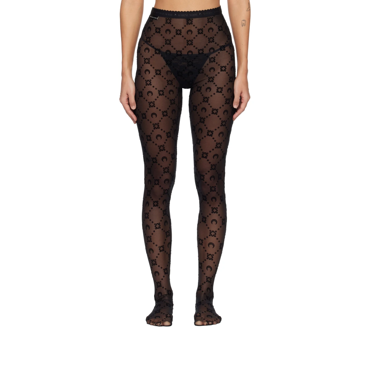 Black Moonogram Mesh Flock Tights