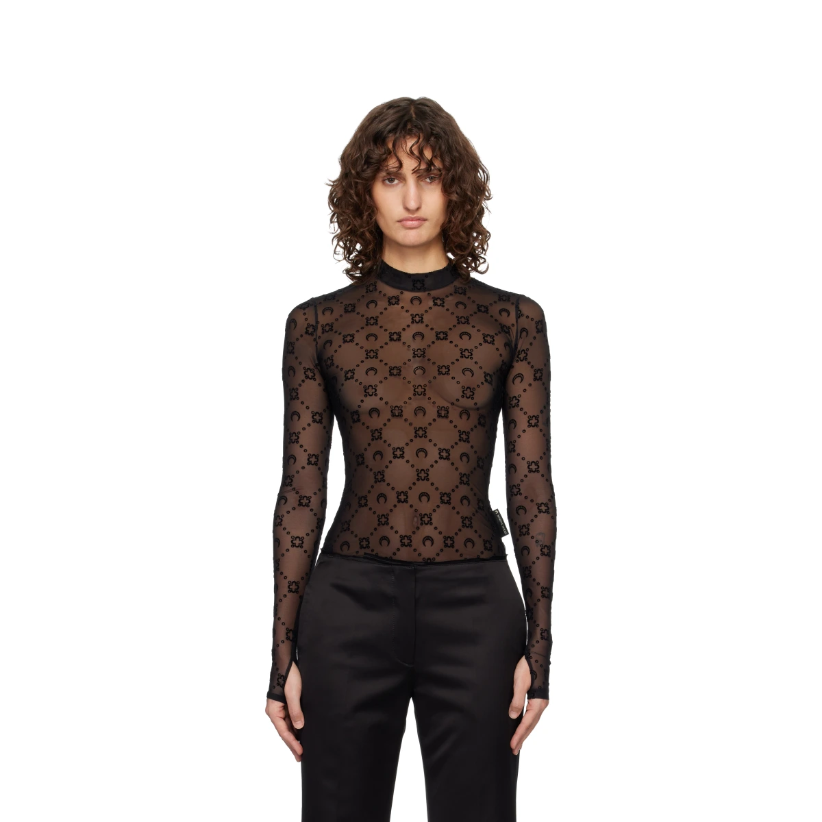 Black Moonogram Mesh Flock Second Skin Top