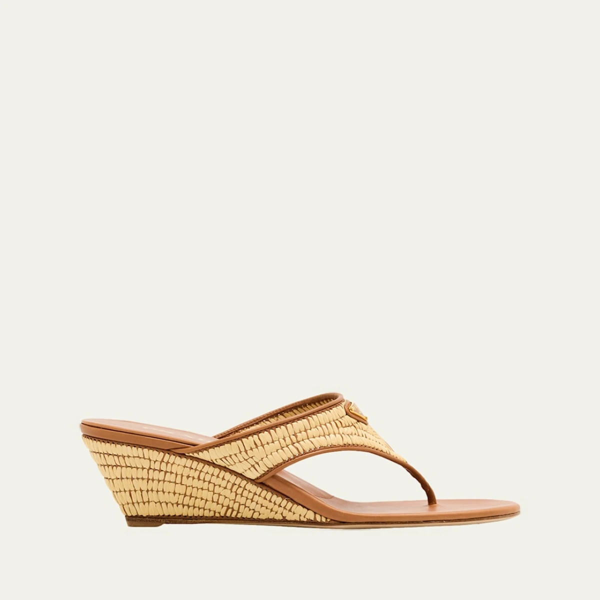 55mm Triangle Logo Raffia and Leather Thong Sandals