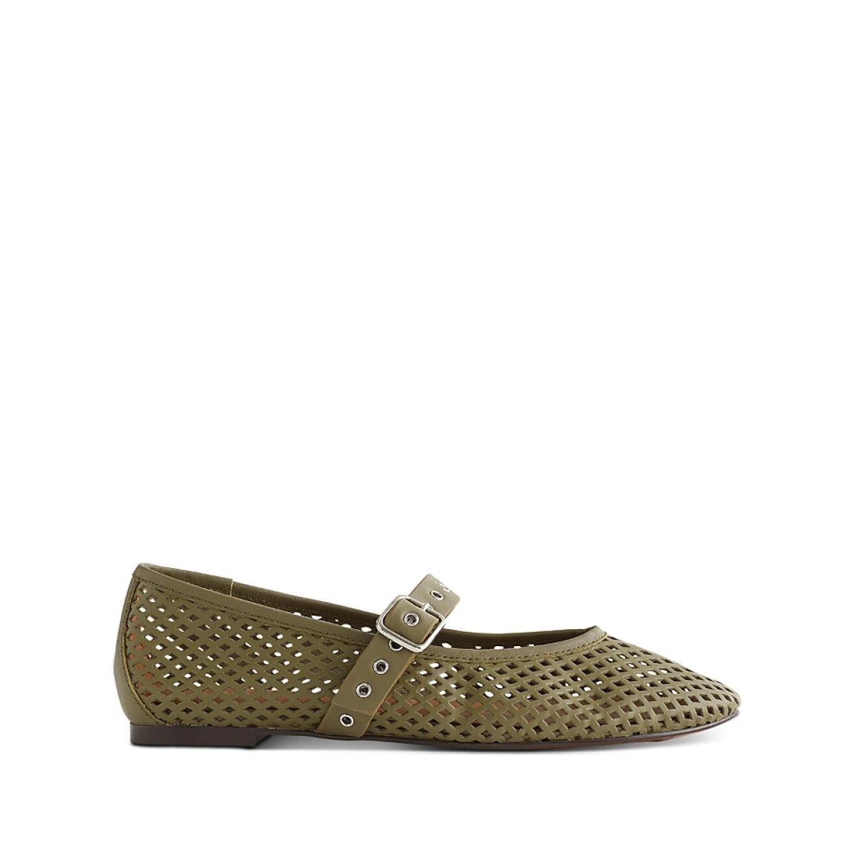 Women's Remy Diamond Perforated Leather Mary Jane Flats