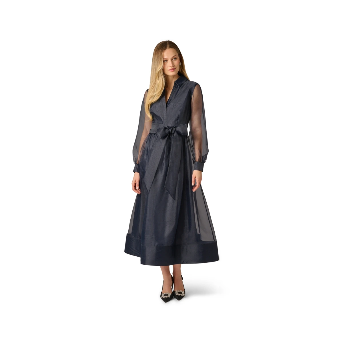 Women's Long-Sleeve V-Neck Shirt Dress - MIDNIGHT