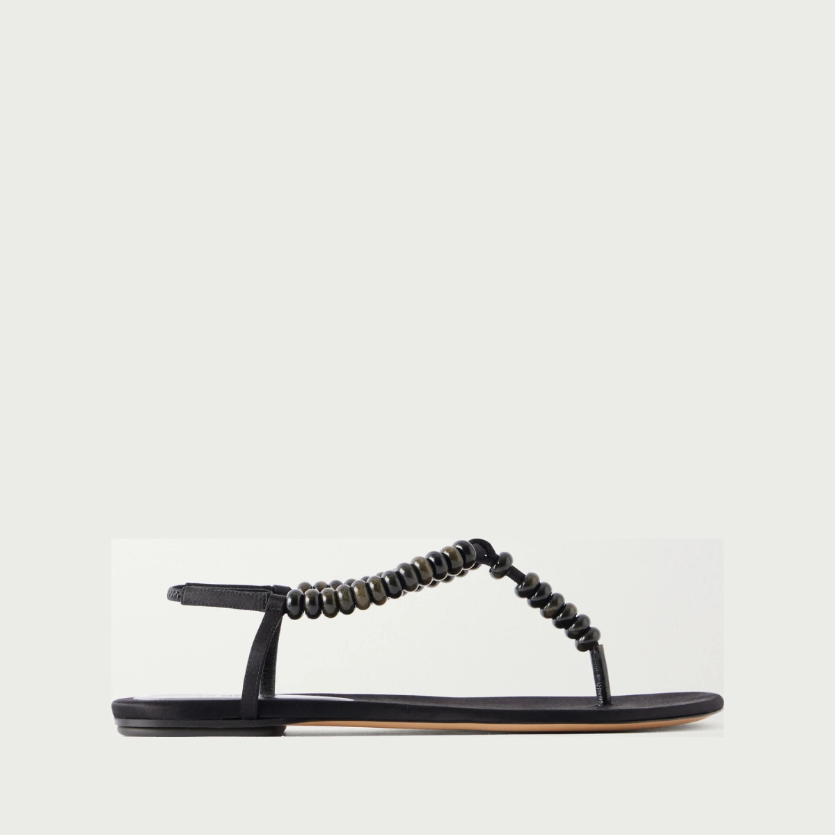 Beaded Leather Flat Sandals - Black
