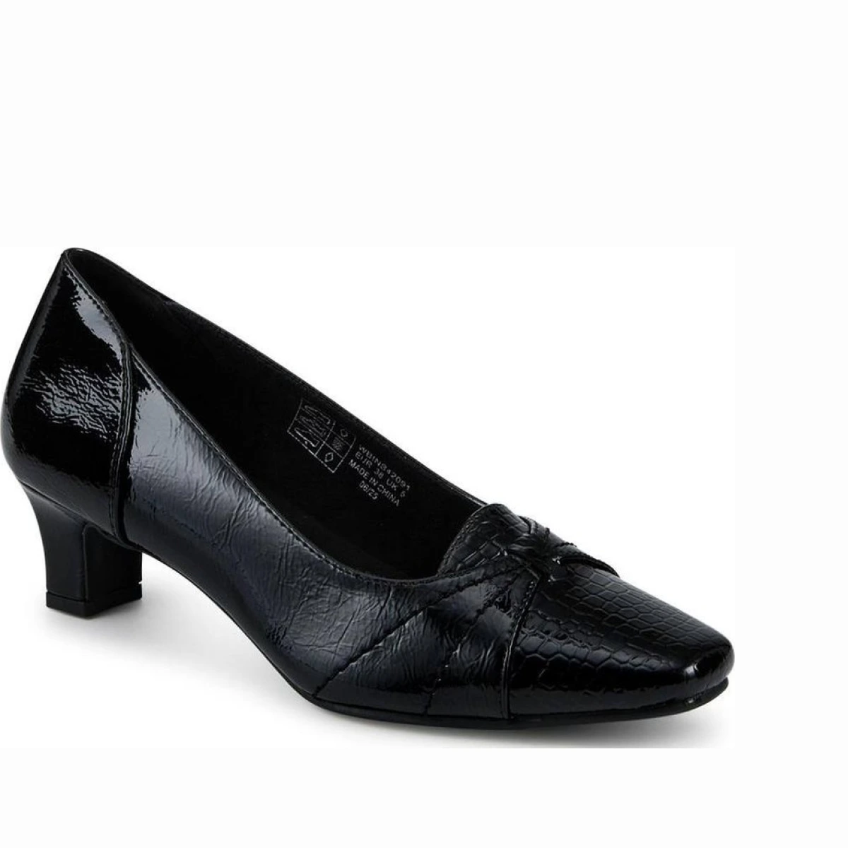 Pavers Smart Kitten Heel Court Shoes In Jet Black