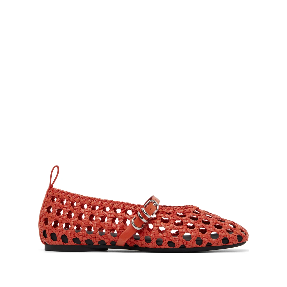 Orange Spire Woven Mary Jane Faux-Leather Flats