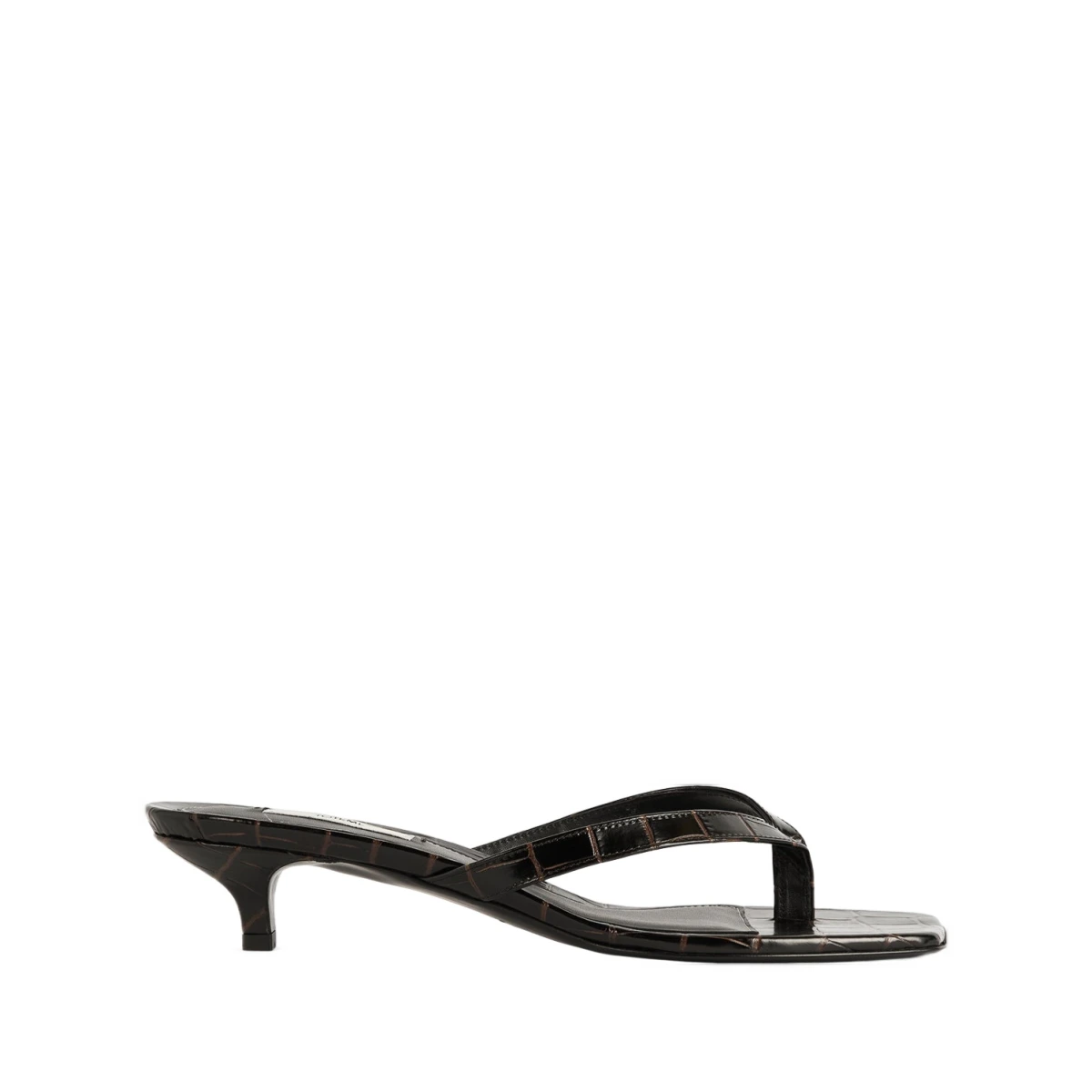 Croco-embossed heeled flip flops dark brown