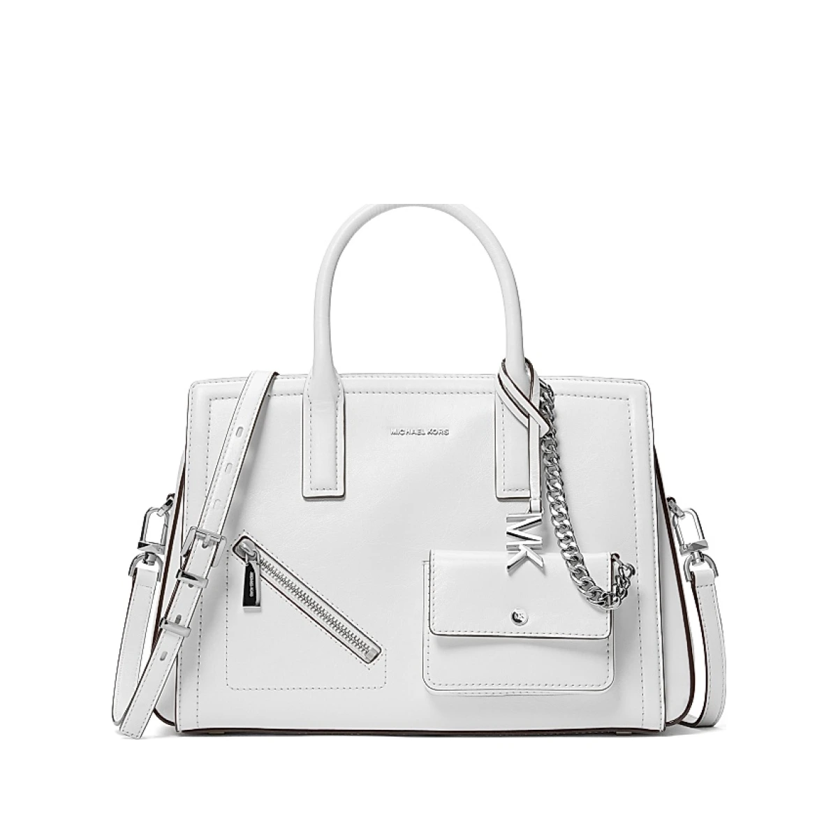 Women's Medium Leather Satchel - Optic White