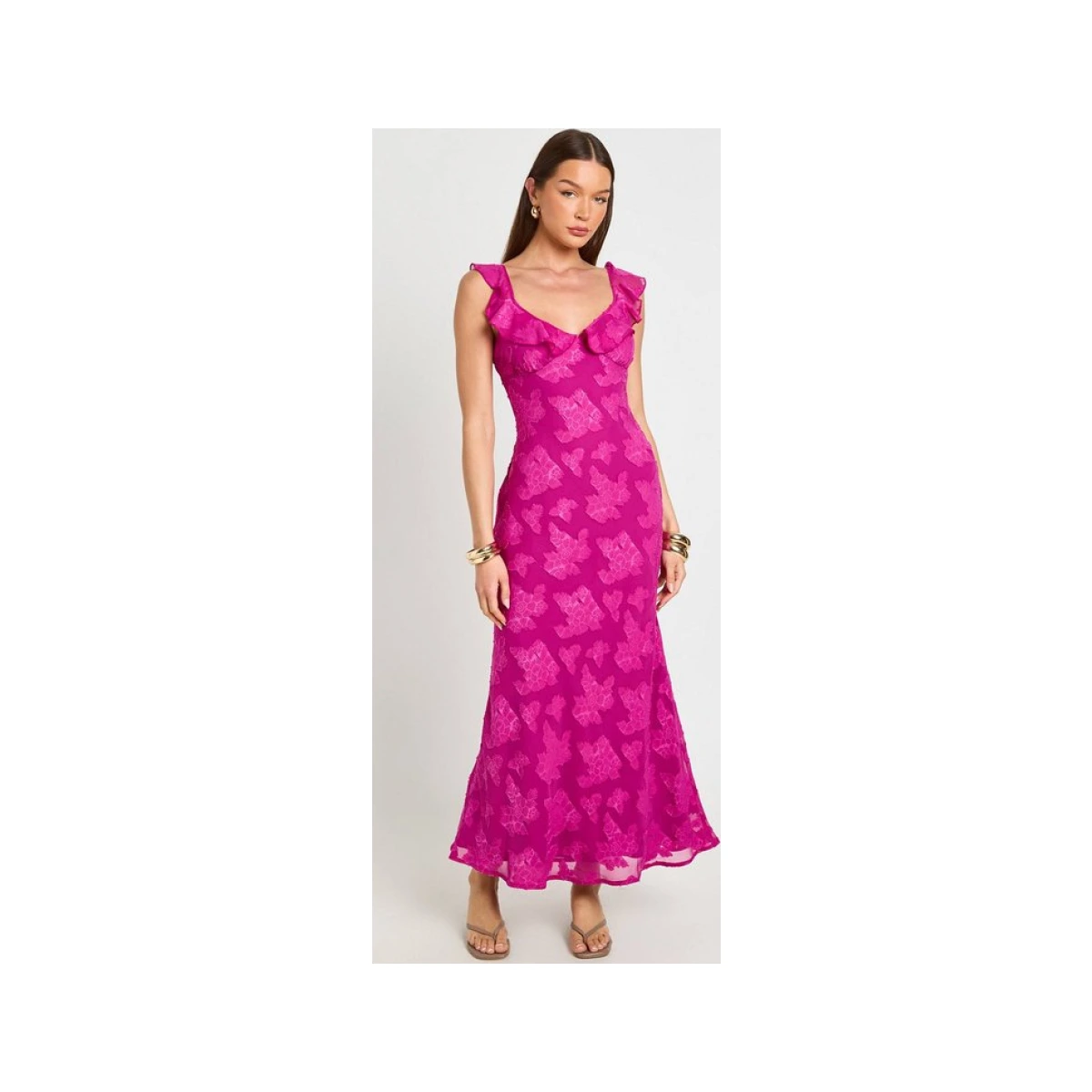 Boohoo Women's Burnout Ruffle Strap Slip Dress in Hot Pink