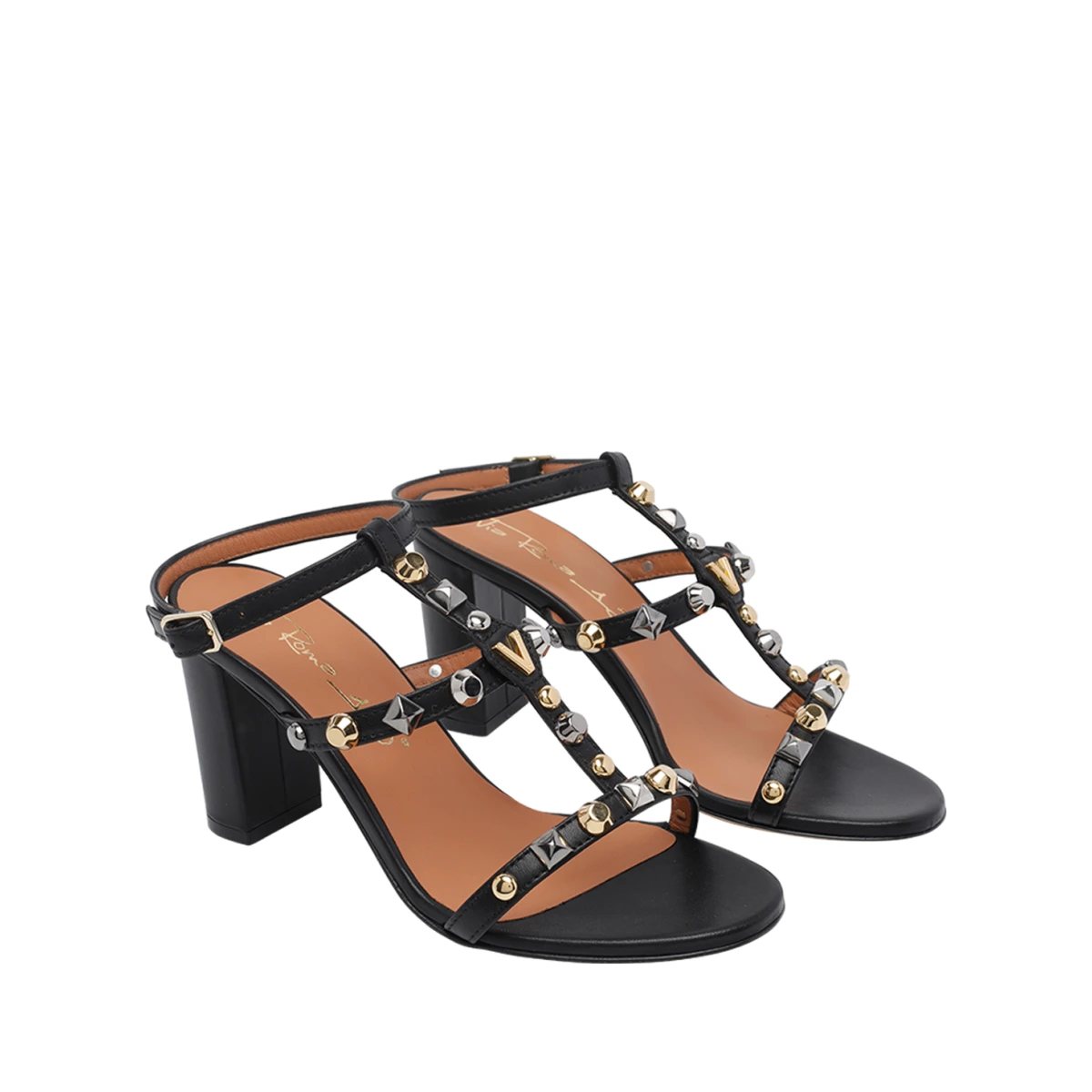 Sandals Black Calf Leather/leather Sole - Women