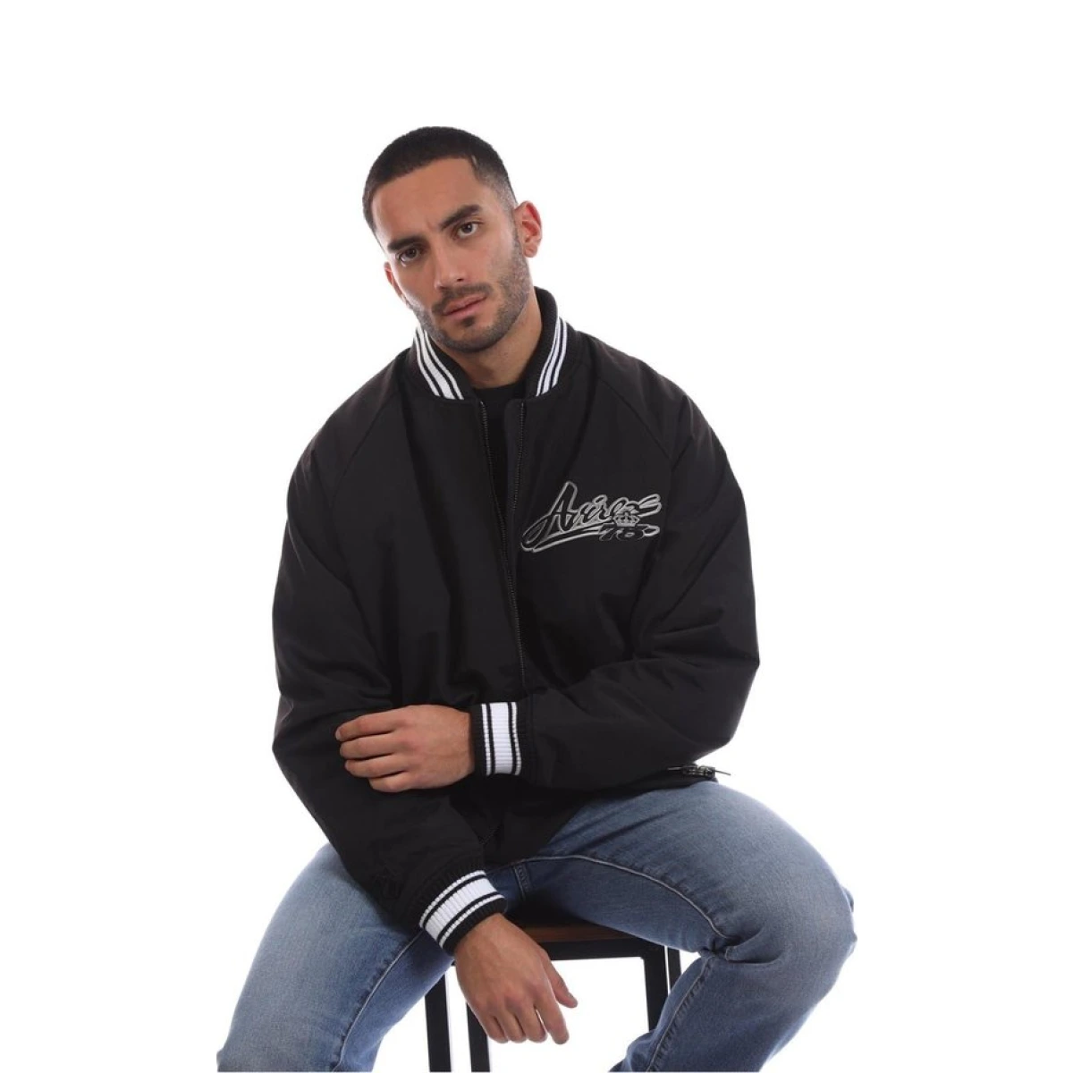 Avirex Mens Hamiltons Ribbed Cuff Zipped Pocket Bomber Jacket in Black - Sma