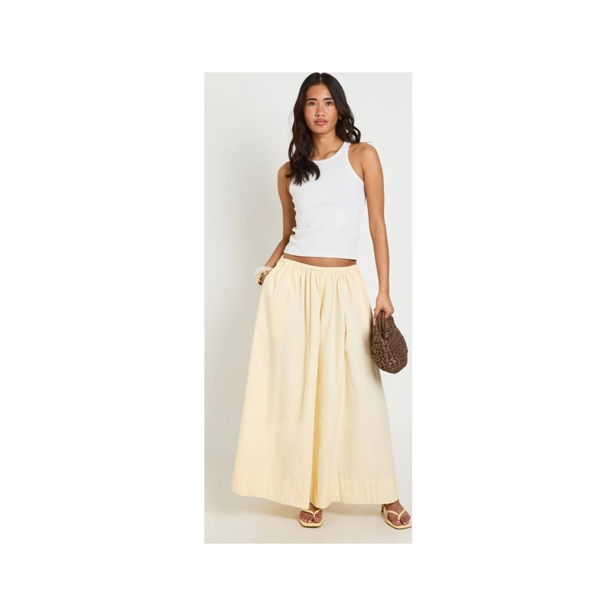 Boohoo Women's Poplin Volume Maxi Skirt in Lemon