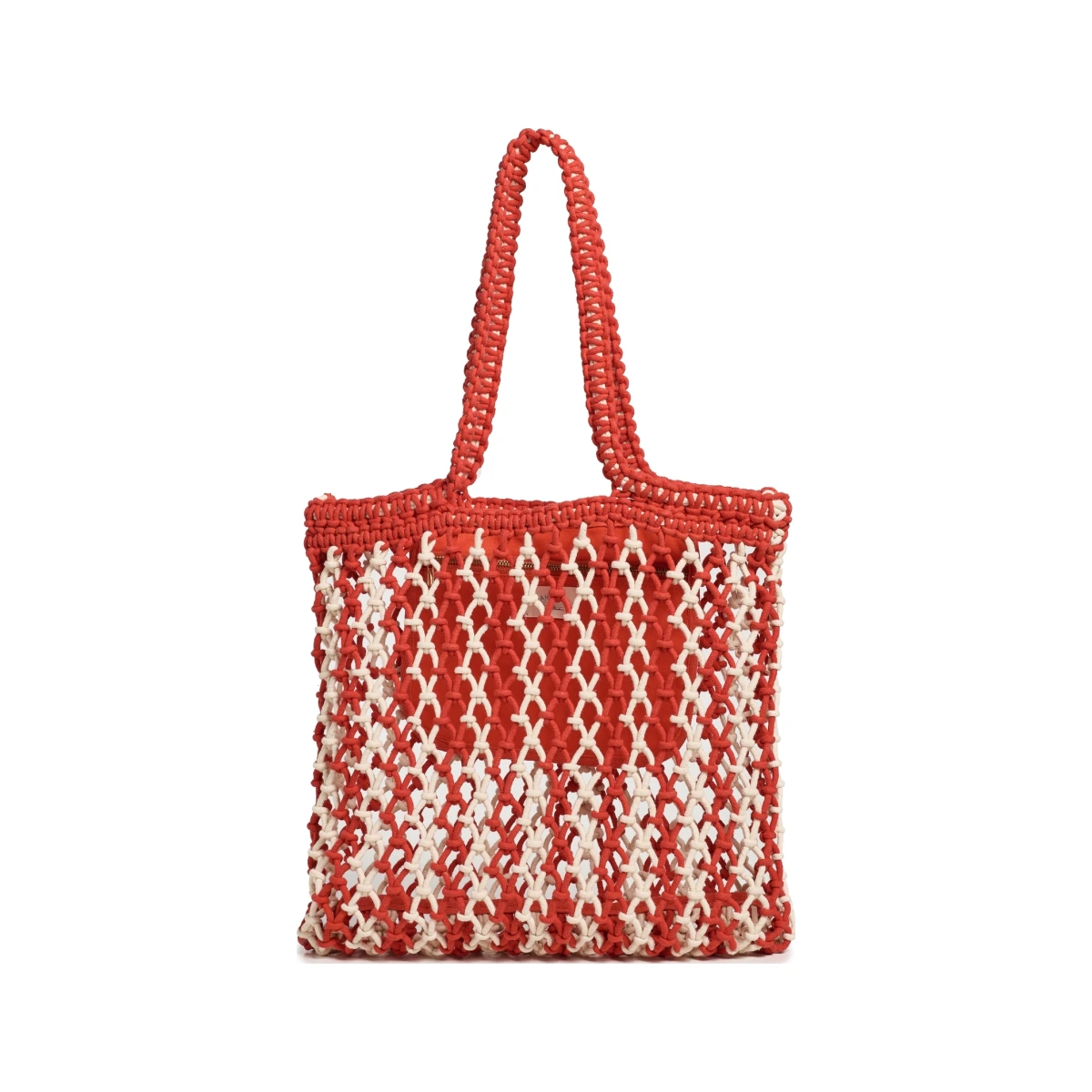 Sunwashed Macrame Tote Poppy Red One Size
