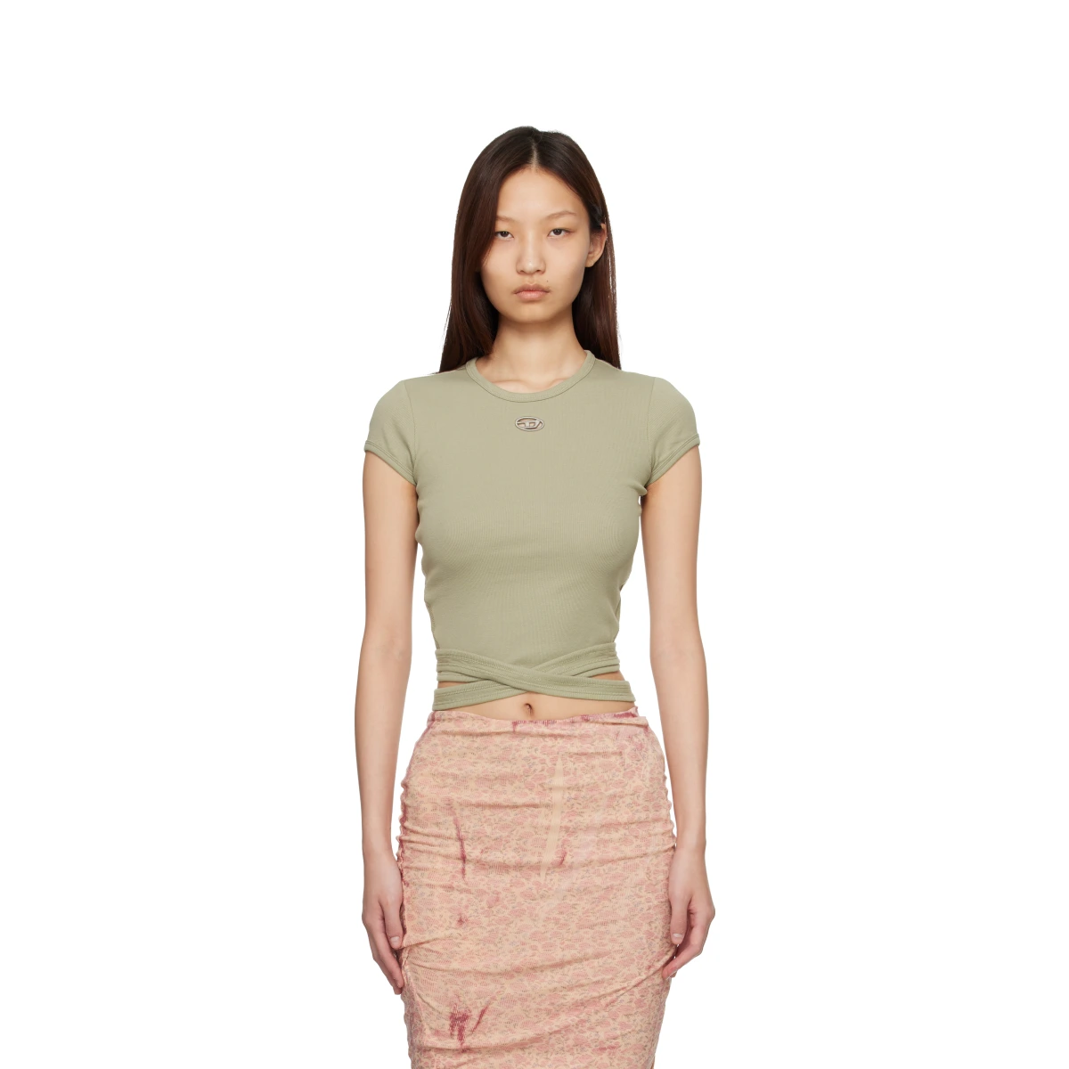 Beige Ribbed Wrap-Around Laces T-shirt