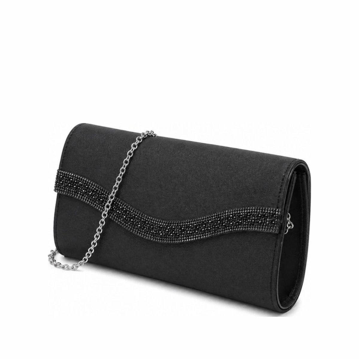 Kitise Envelope Clutch Evening Bag With Rhinestone Trim And Flap Closure In Black