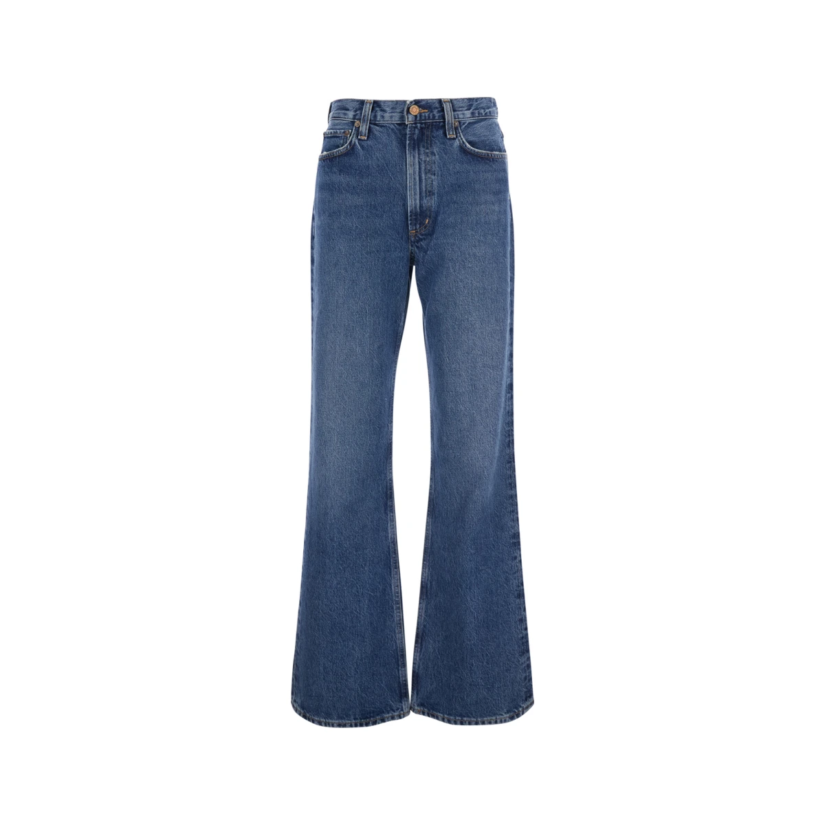 Wide Five-Pocket Jeans With Bleach Effect Blue Denim Blu - Women