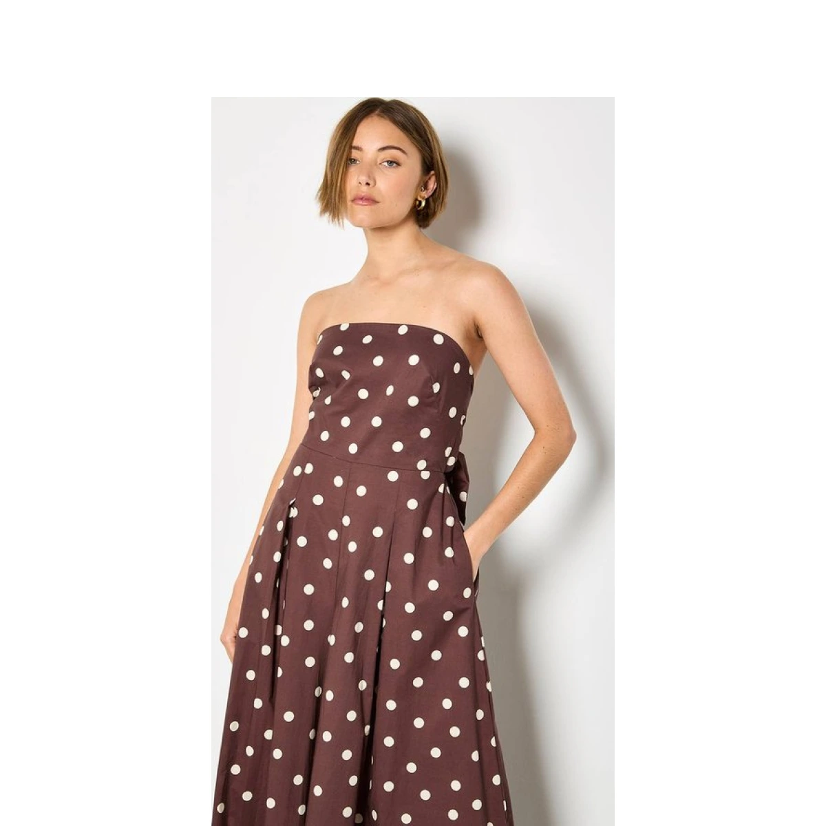 Apricot Women's Polka Dot Bow Back Cotton Jumpsuit in Brown