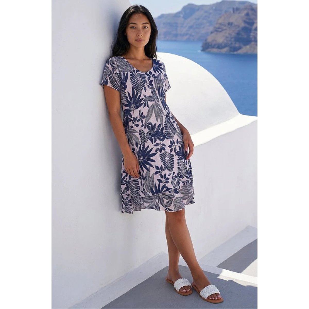 Roman Womens Petite Floral Layer Hem Mini Dress - Navy - Large