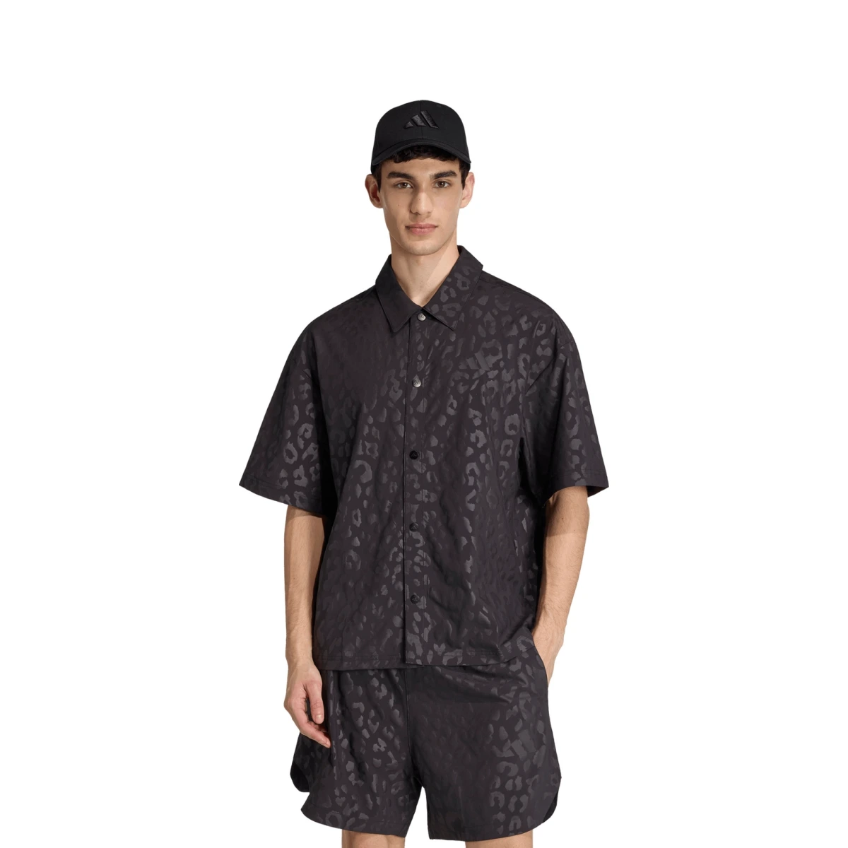 Men's Tech Leopard Short-Sleeve Shirt - Black